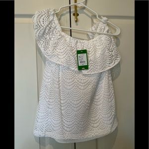 S resort white scalloped shell lace la fortuna lace top